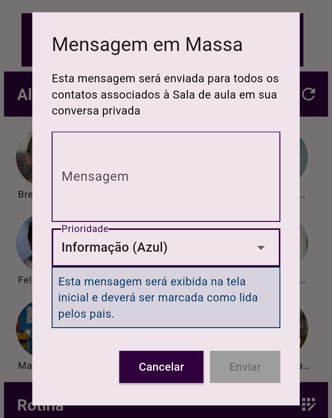 Enviar Mensagens para os Alunos
