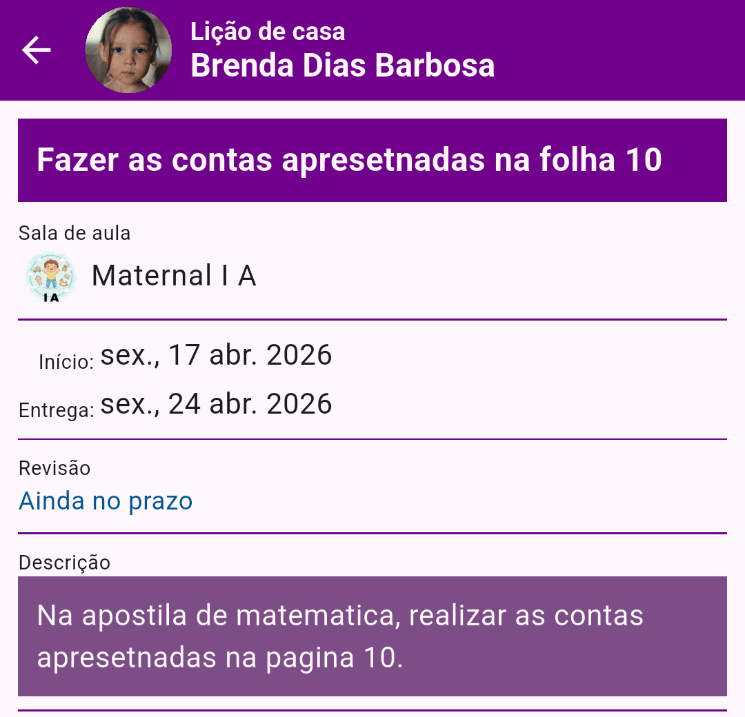 Detalhes da lição de casa