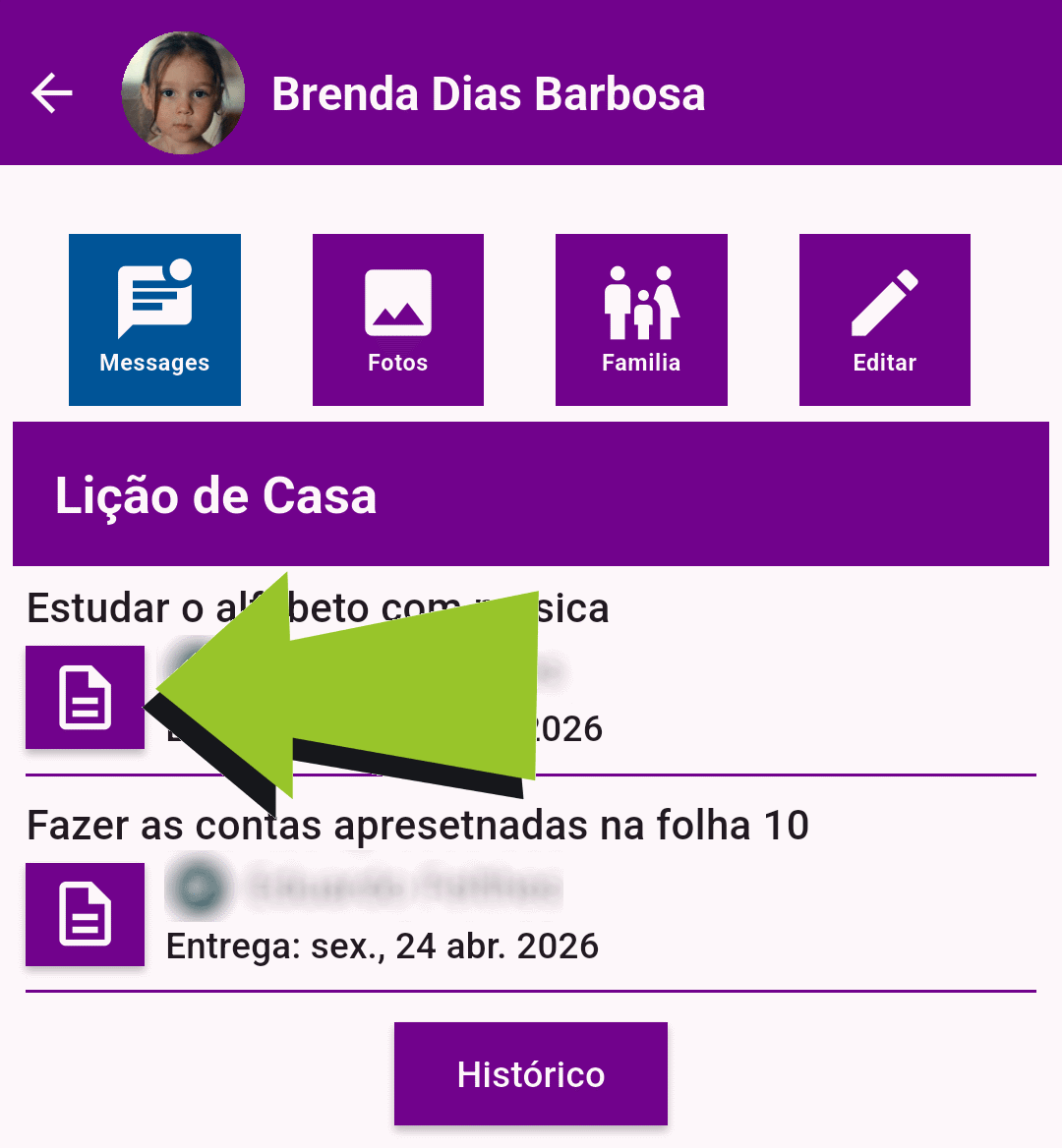 Detalhes da lição de casa