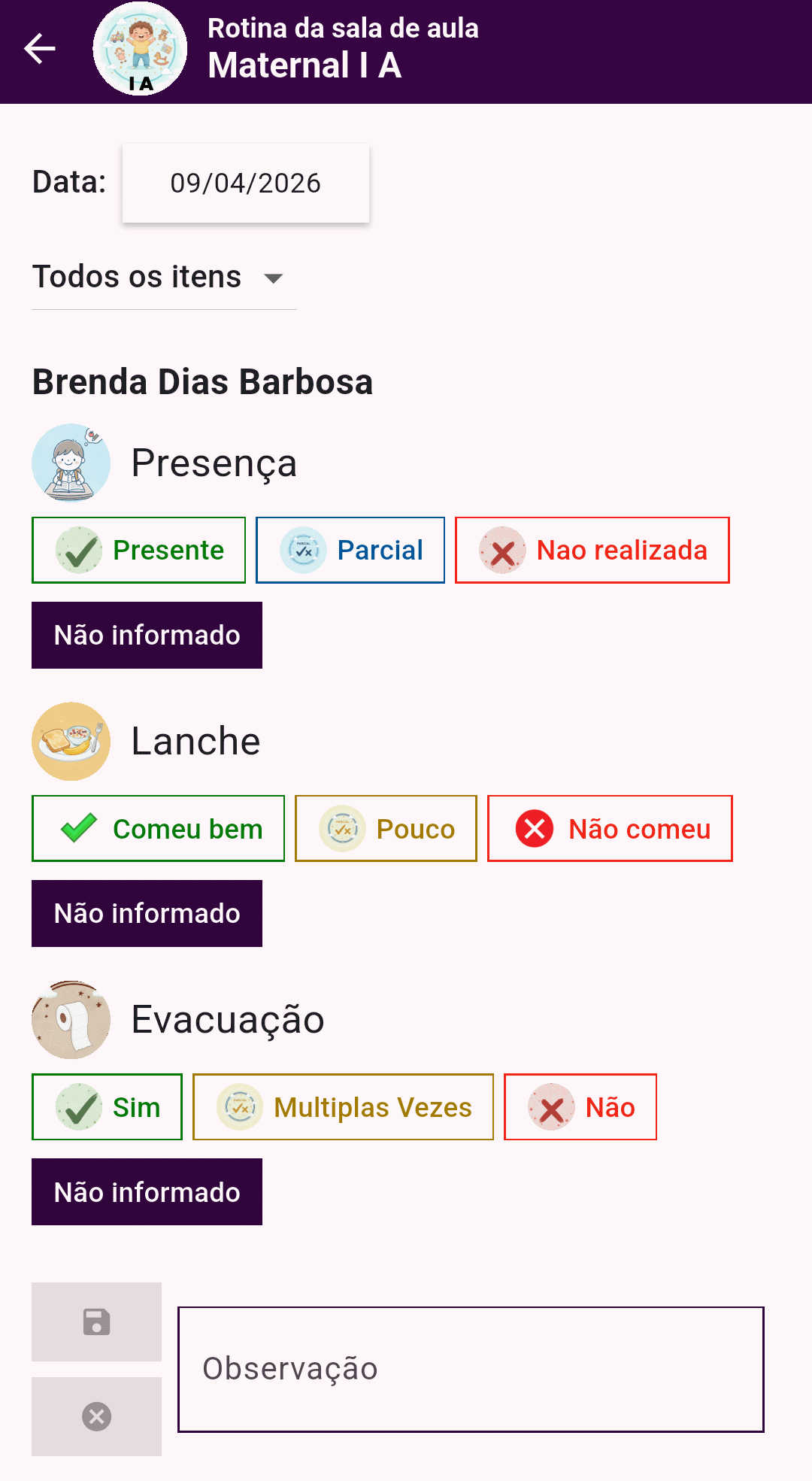 Todos os alunos, todos os items