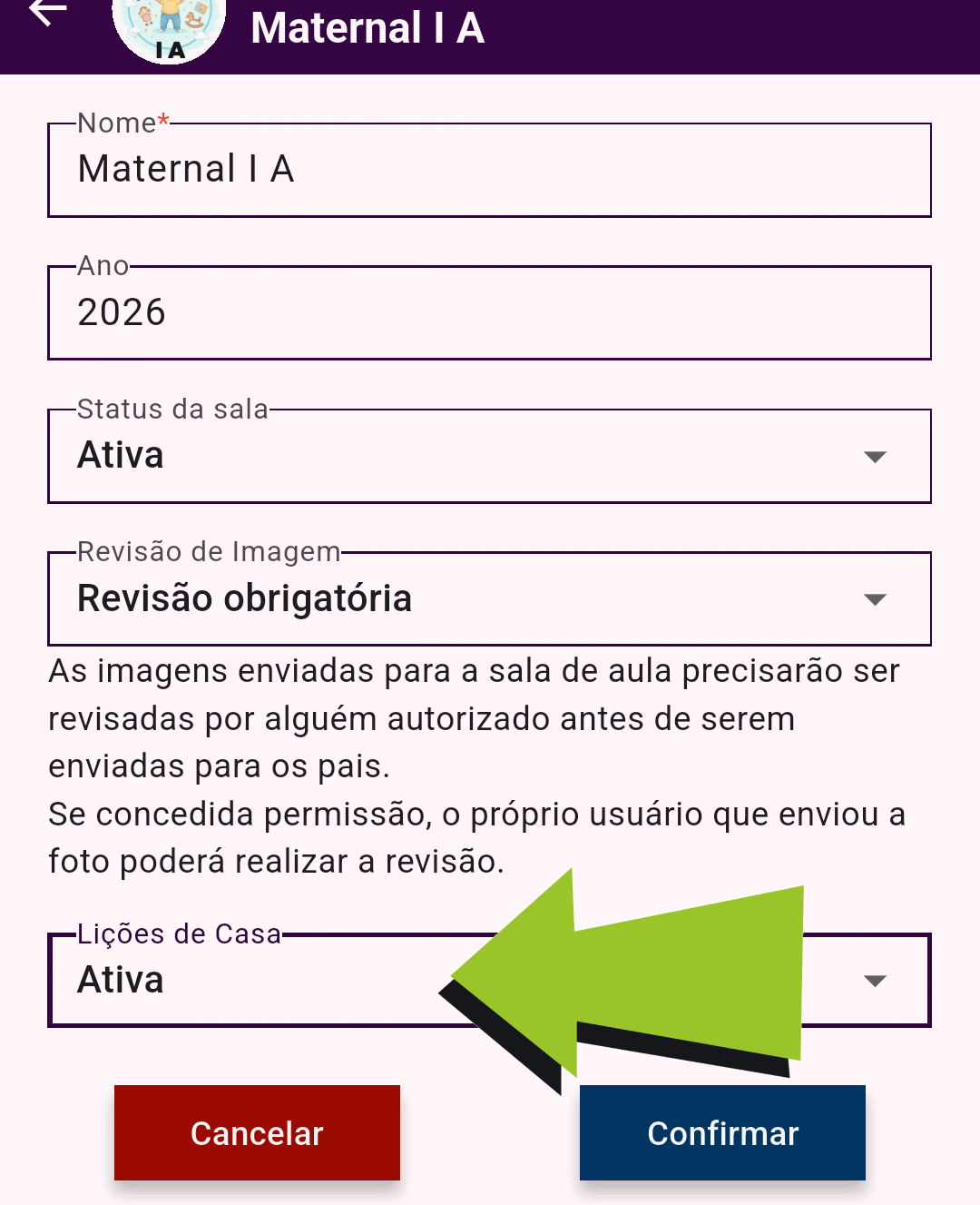 Habilitar lições de casa