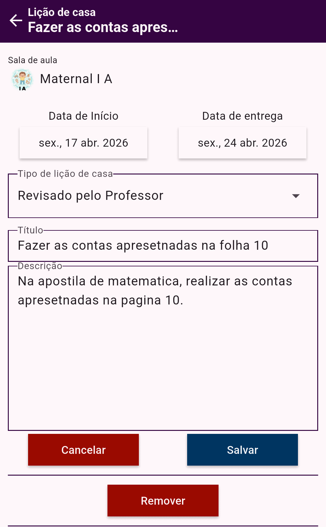 Atualizar lição de casa